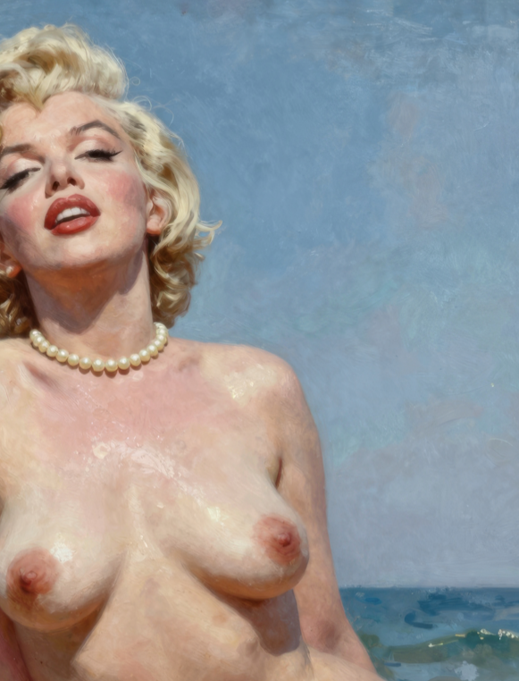 Marilyn Monroe - Classic Nude Figure Art Print, Vintage Pin-Up Style Painting, Retro Beach Wall Art, Figurative Poster