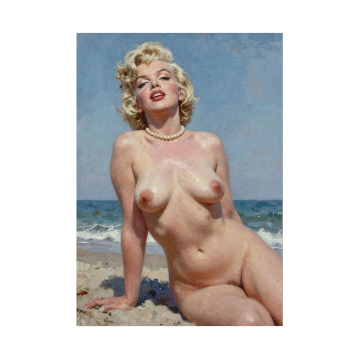 Marilyn Monroe - Classic Nude Figure Art Print, Vintage Pin-Up Style Painting, Retro Beach Wall Art, Figurative Poster