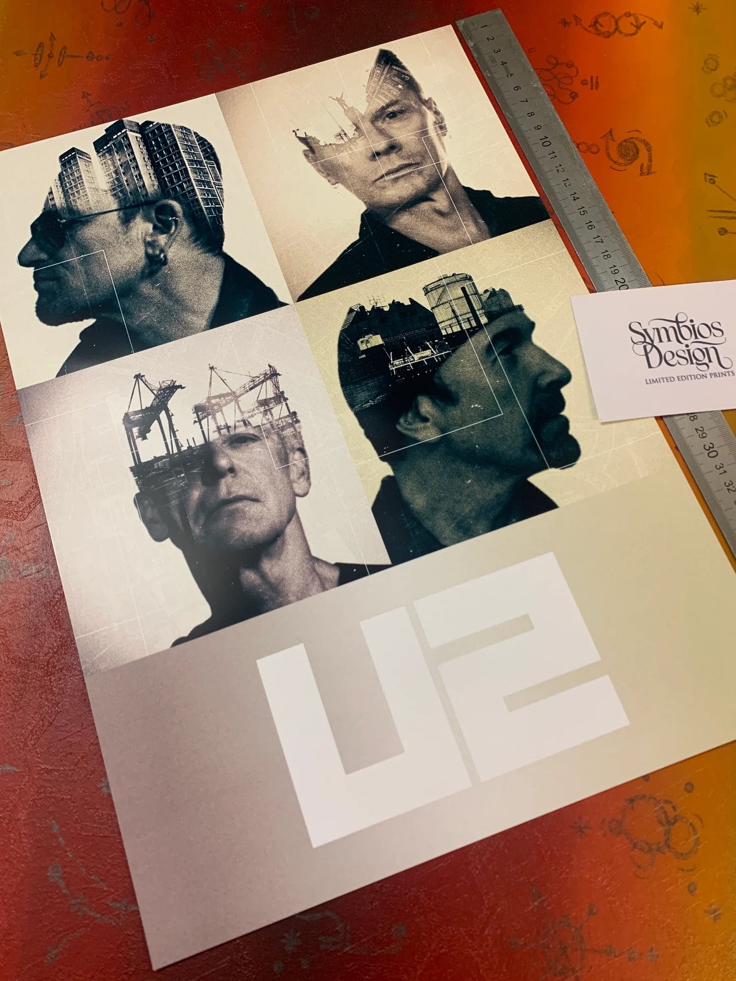 U2 - RARE - BONO - EDGE - Symbios Design - Rare Glossy Print