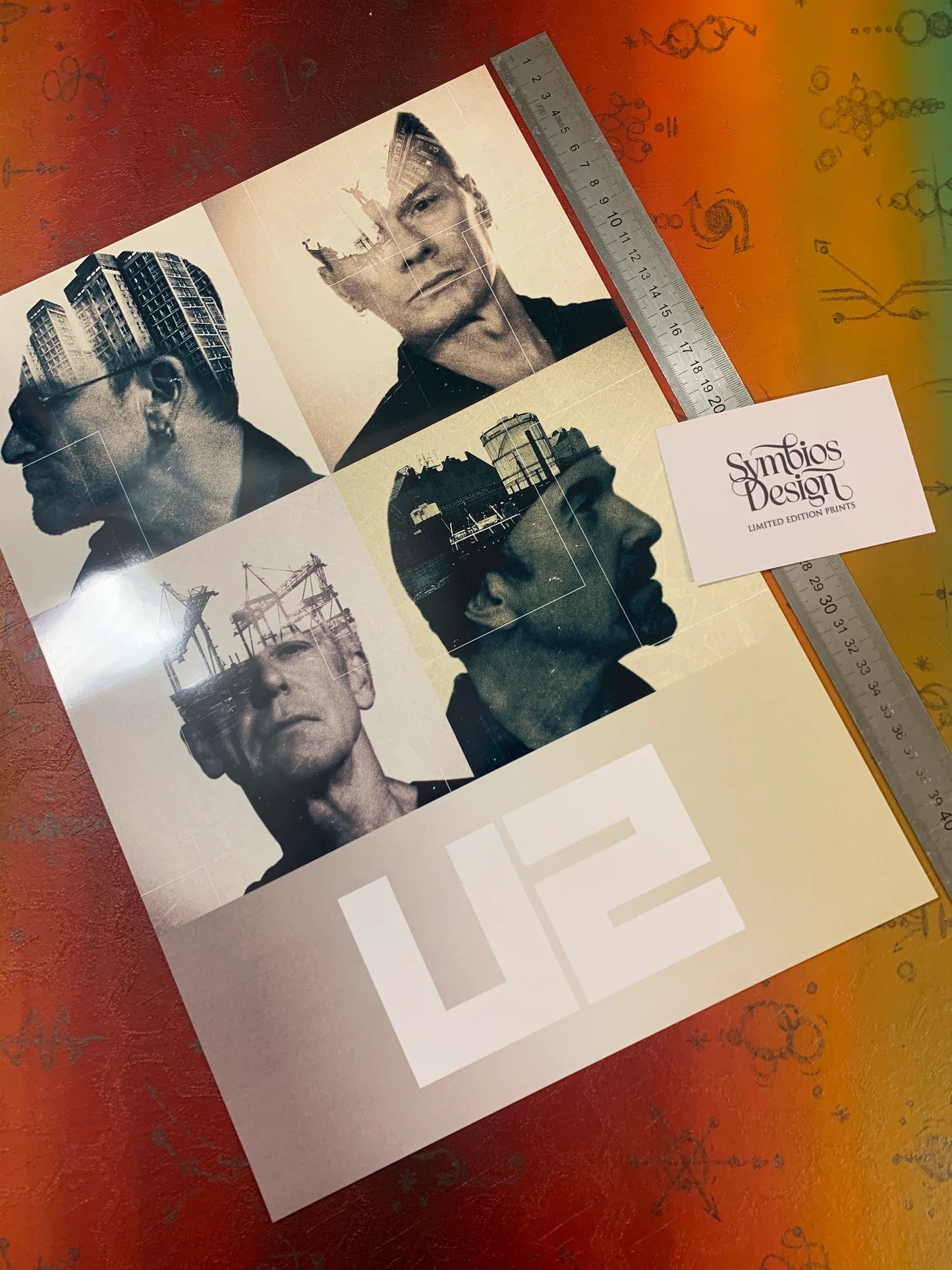 U2 - RARE - BONO - EDGE - Symbios Design - Rare Glossy Print