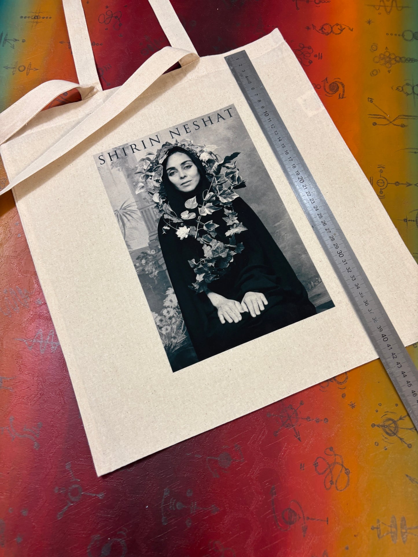 SHIRIN NESHAT - Retro Tote Bag: 90s Style, Oeko-Tex Cotton