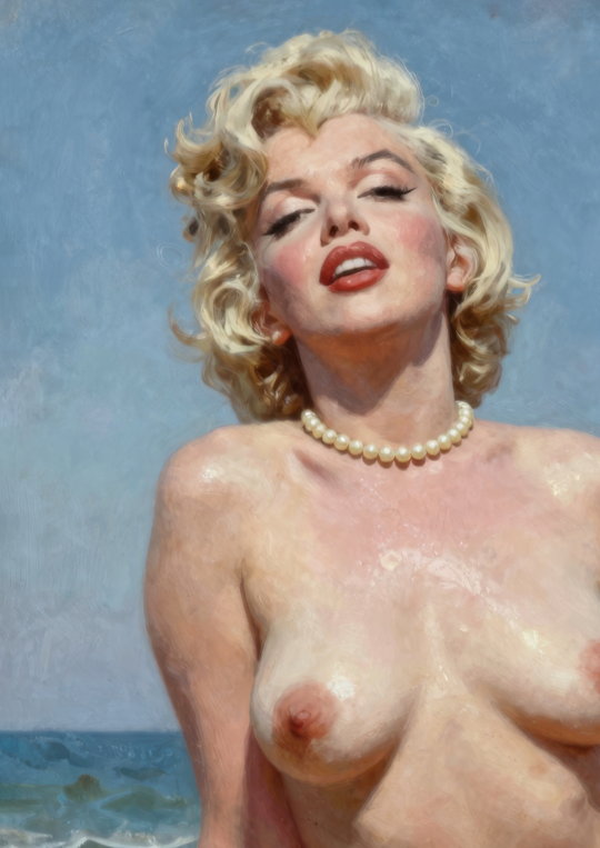 Marilyn Monroe - Classic Nude Figure Art Print, Vintage Pin-Up Style Painting, Retro Beach Wall Art, Figurative Poster