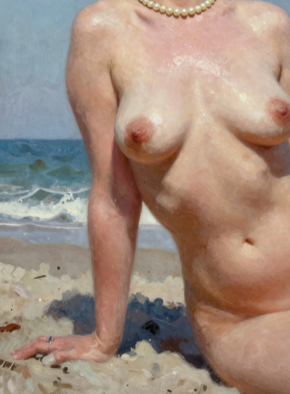 Marilyn Monroe - Classic Nude Figure Art Print, Vintage Pin-Up Style Painting, Retro Beach Wall Art, Figurative Poster