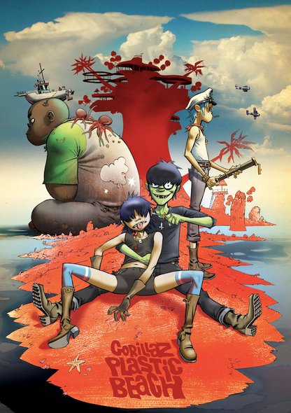 GORILLAZ - PLASTIC BEACH - Symbios Design Rare Glossy Poster Print