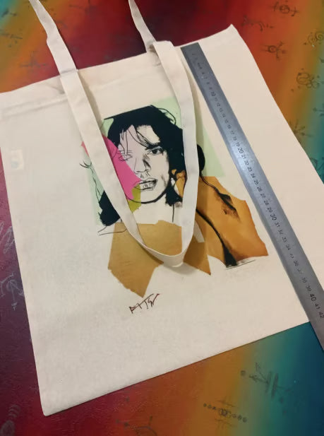 MICK JAGGER - ANDY WARHOL - ROLLING STONES - Tote Bag – Oeko-Tex Certified Cotton Reusable Bag