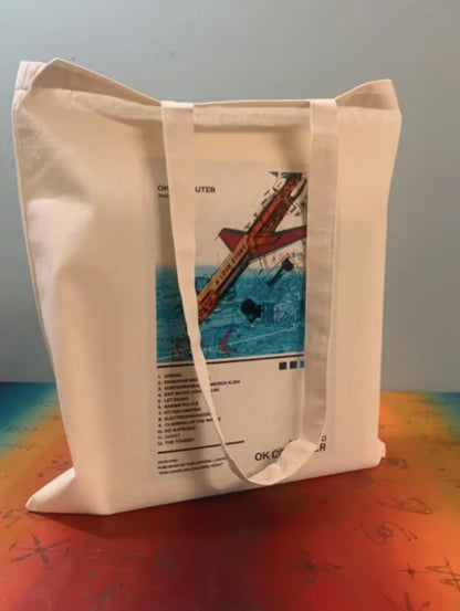 Sac fourre-tout porte-bonheur Radiohead : Concert OK Computer, en coton réutilisable